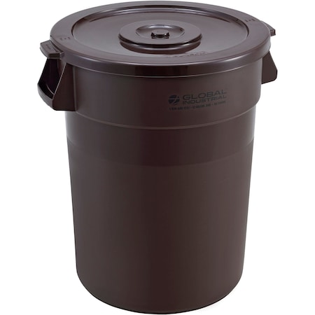 Global Industrial Plastic Trash Can with Lid, 32 Gallon Brown 240460BNCL